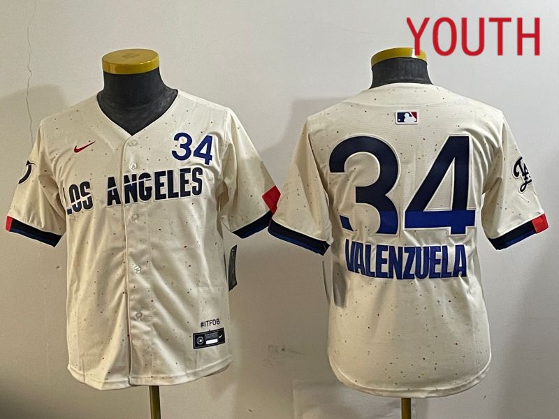 Youth Los Angeles Dodgers #34 Valenzuela Cream City Edition Nike 2024 MLB Jersey style 1120
